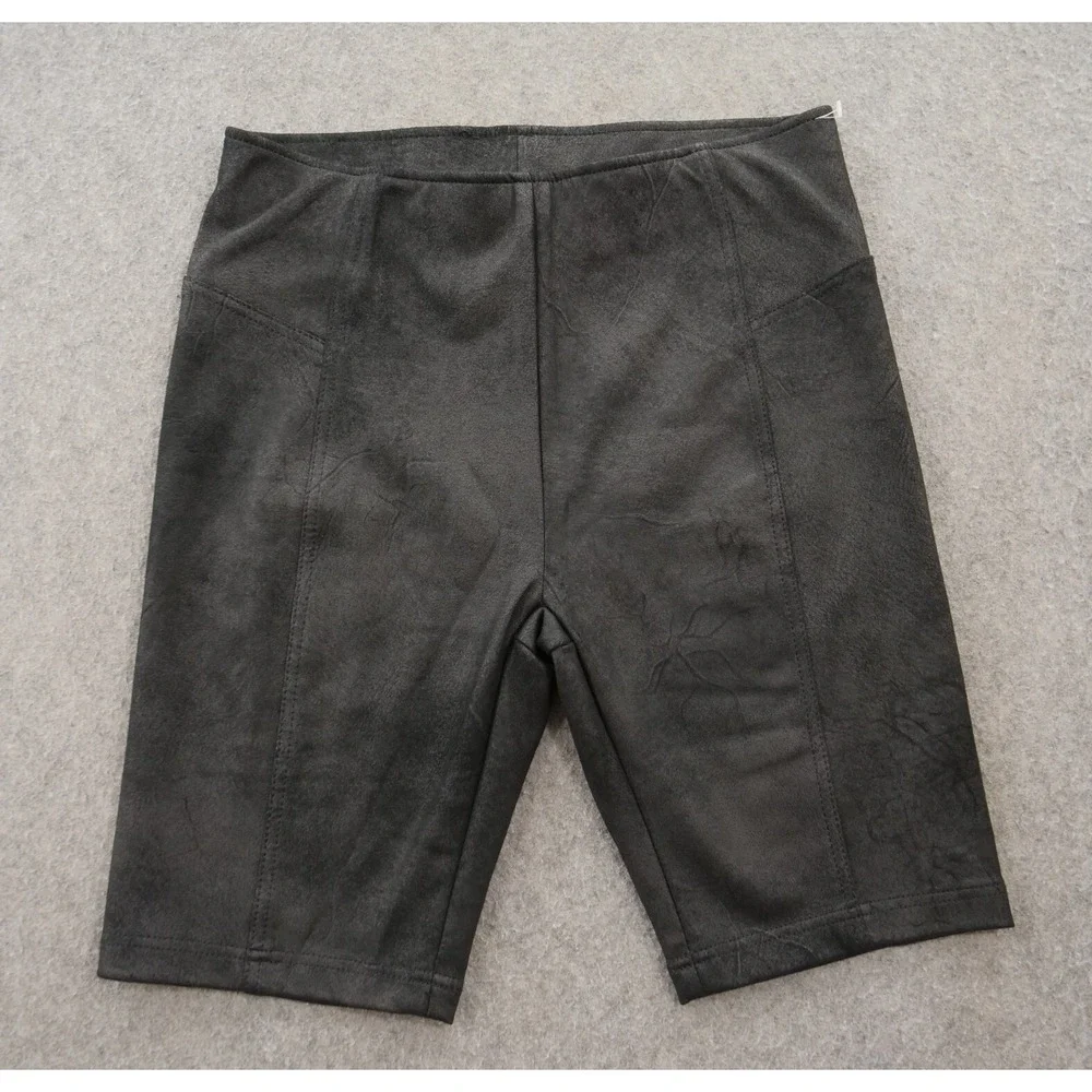Free People Shorts Womens Small Black Bike Heatwave Faux Suede Stretch New